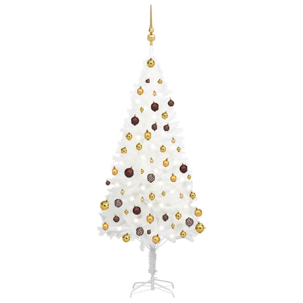 vidaXL Artificial Christmas Tree with LEDs&Ball Set White 59.1", 3077547. Picture 1