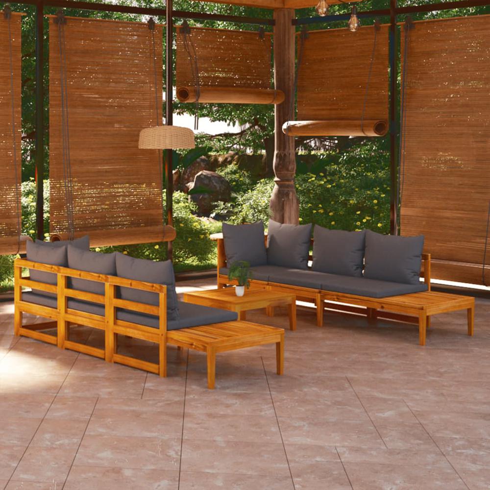 vidaXL 5 Piece Patio Lounge Set with Dark Gray Cushions Acacia Wood. Picture 1