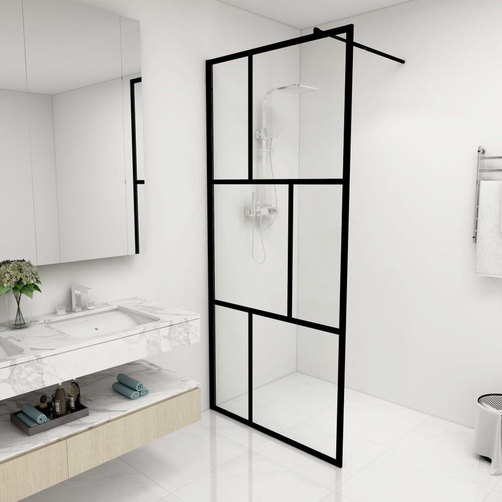 vidaXL Walk-in Shower Wall with Tempered Glass Black 35.4"x76.8". Picture 1