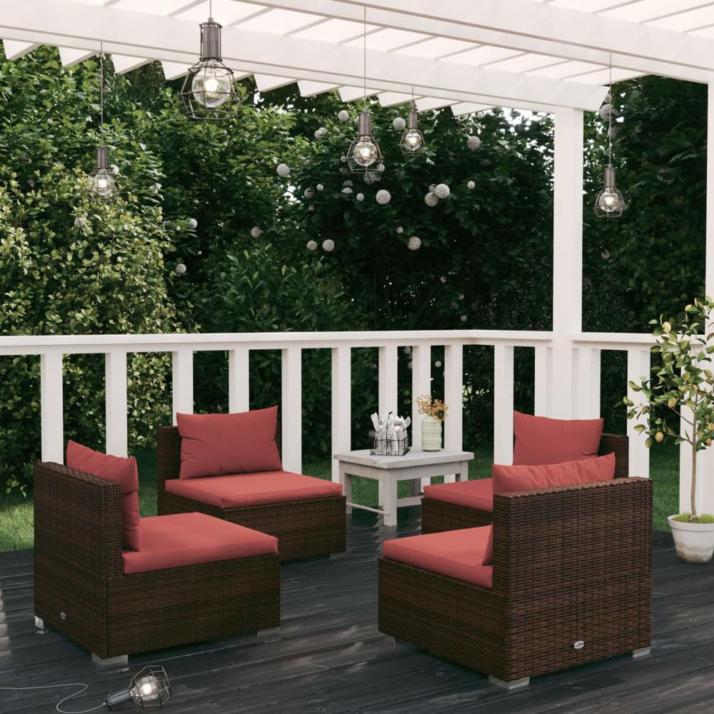 vidaXL 4 Piece Patio Lounge Set with Cushions Poly Rattan Brown, 3101531. The main picture.