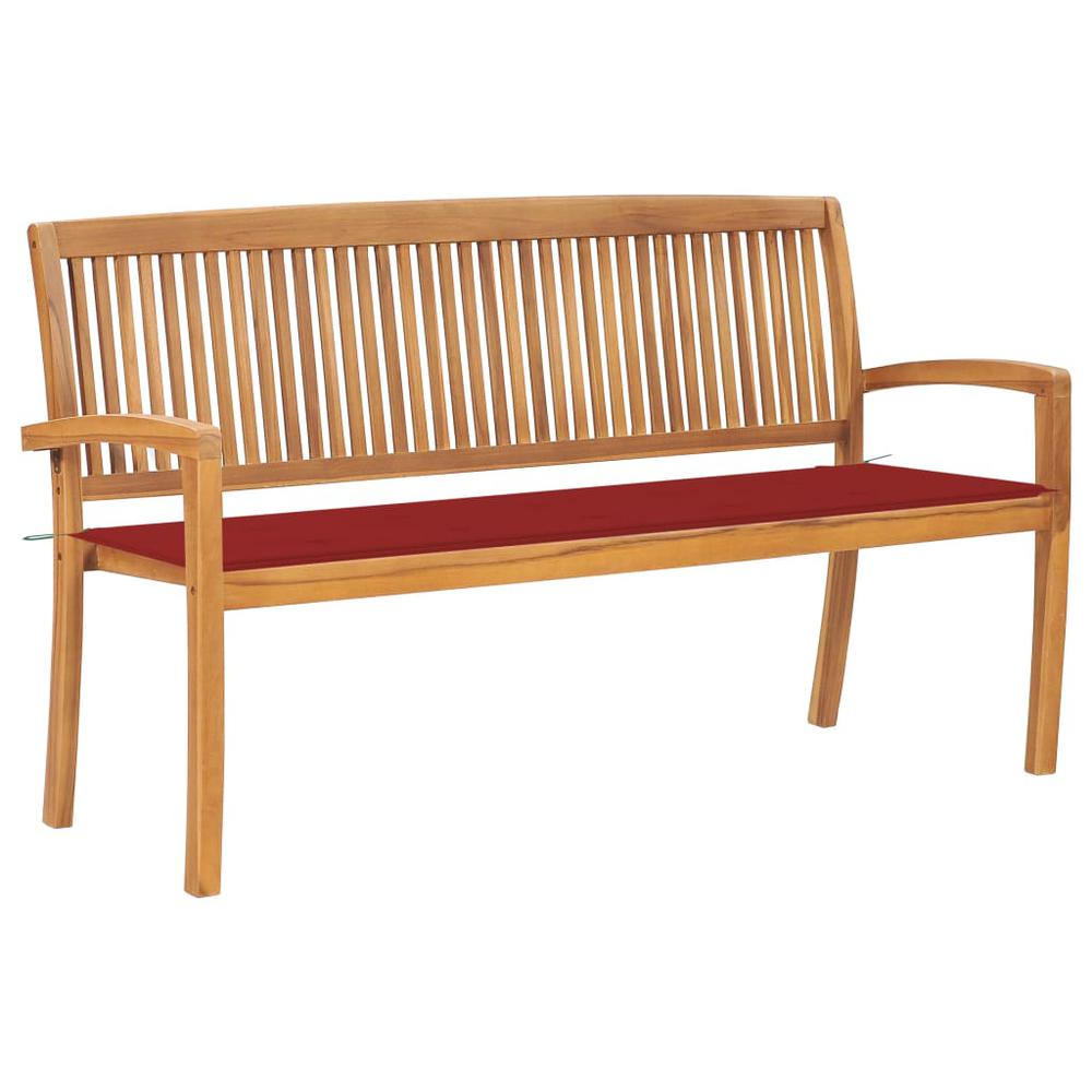 vidaXL Stacking Patio Bench with Cushion 62.6" Solid Teak Wood, 3063312. Picture 1