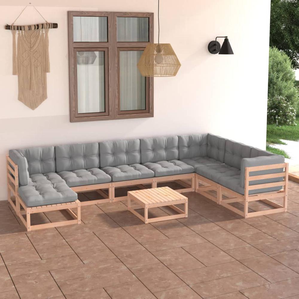 vidaXL 9 Piece Patio Lounge Set with Cushions Solid Pinewood, 3076769. The main picture.