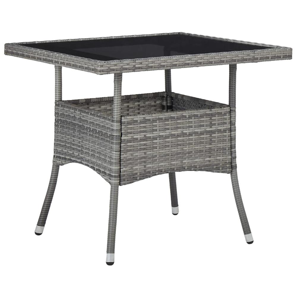 vidaXL Outdoor Dining Table Gray Poly Rattan and Glass, 46178. Picture 1