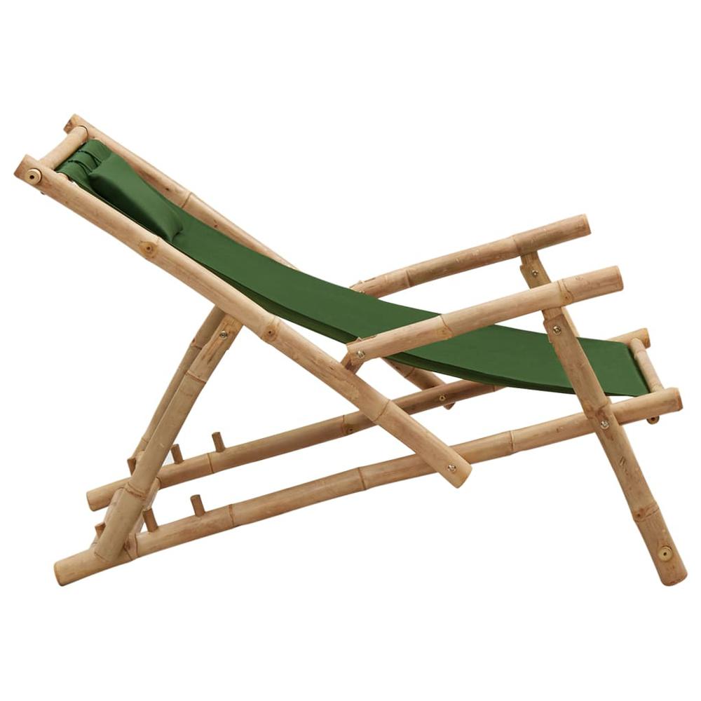 vidaXL Deck Chair Bamboo and Canvas Green, 318598. Picture 4