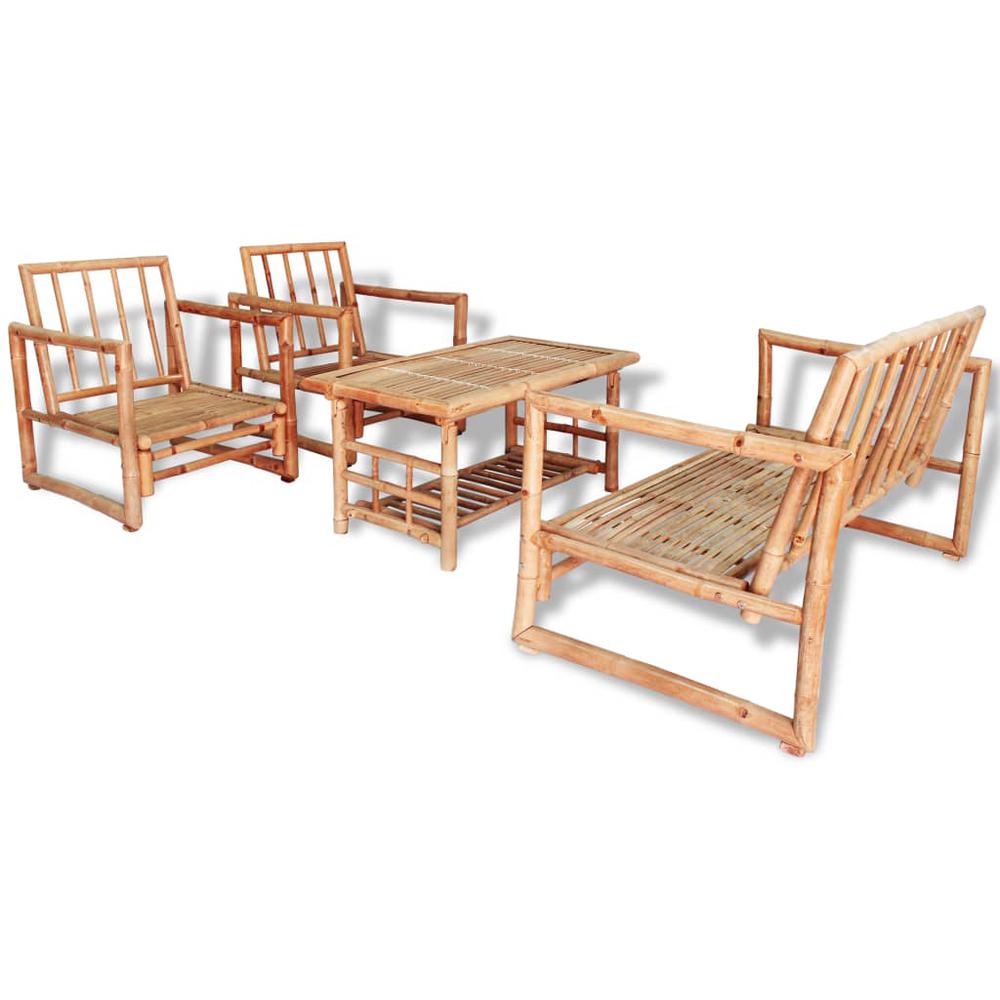 vidaXL 4 Piece Garden Lounge Set with Cushions Bamboo, 43159. Picture 2
