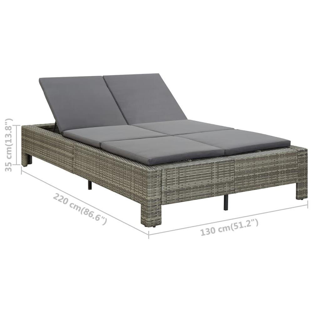 vidaXL 2-Person Sunbed with Cushion Gray Poly Rattan, 46240. Picture 11