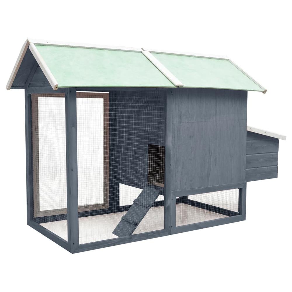 vidaXL Chicken Cage Gray 66.9"x31.9"x43.3" Solid Pine & Fir Wood. Picture 4