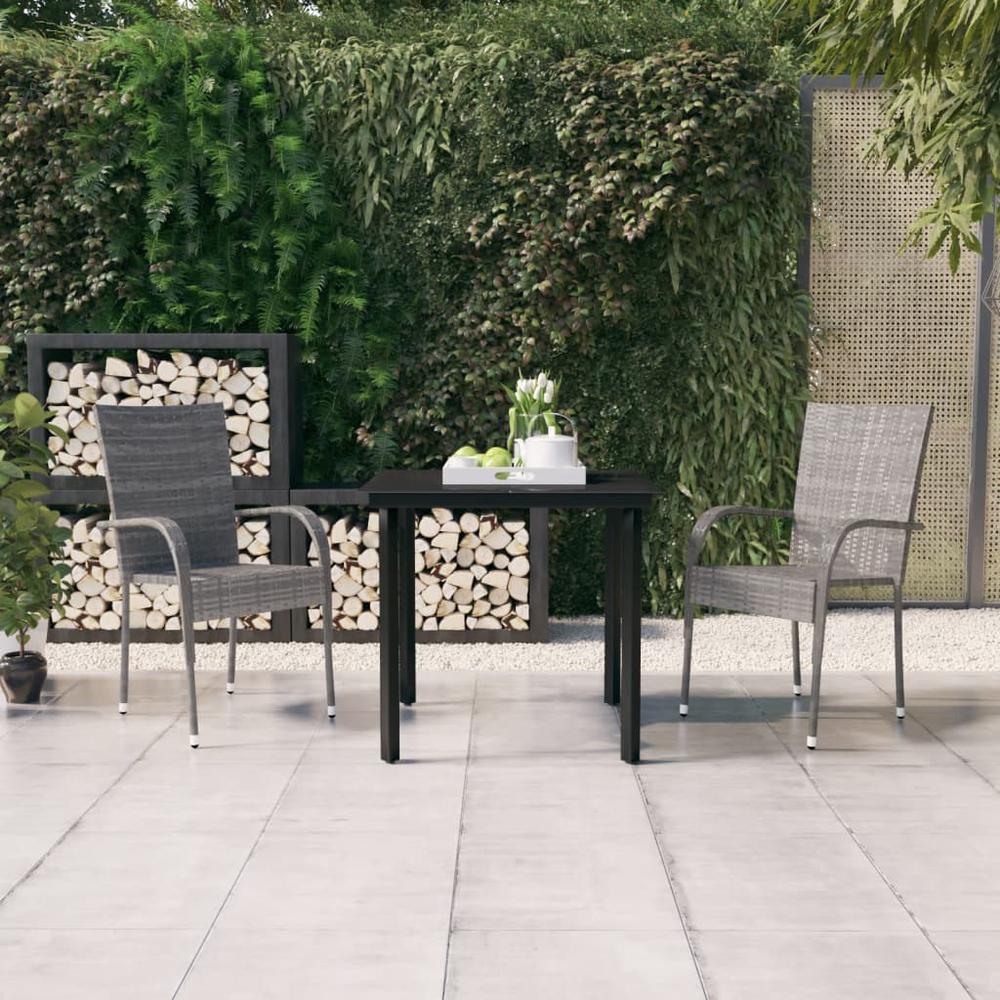 vidaXL 3 Piece Patio Dining Set Gray and Black, 3099389. Picture 1
