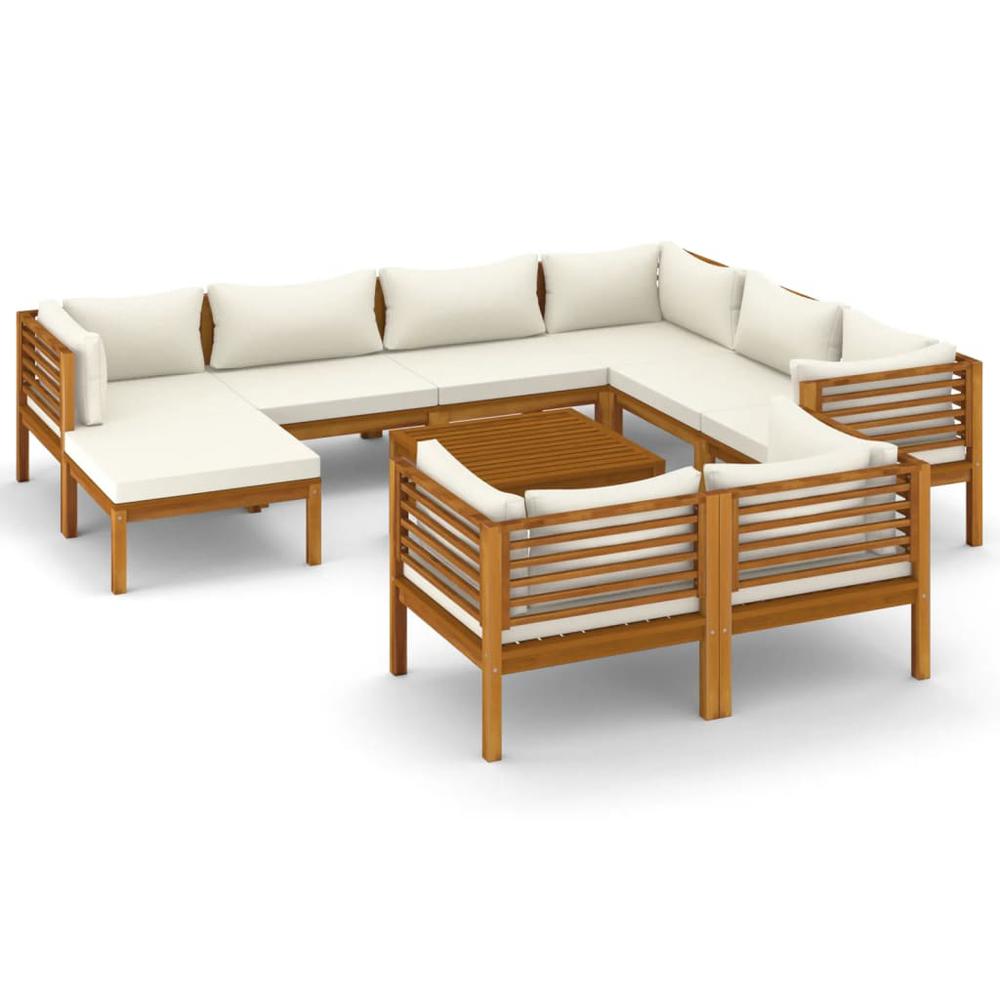 vidaXL 10 Piece Patio Lounge Set with Cream Cushion Solid Acacia Wood. Picture 2
