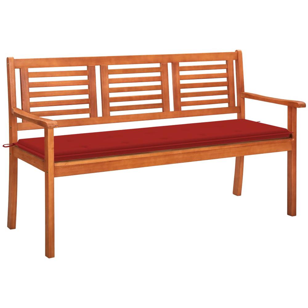vidaXL 3-Seater Patio Bench with Cushion 59.1" Solid Eucalyptus Wood, 3061002. Picture 1
