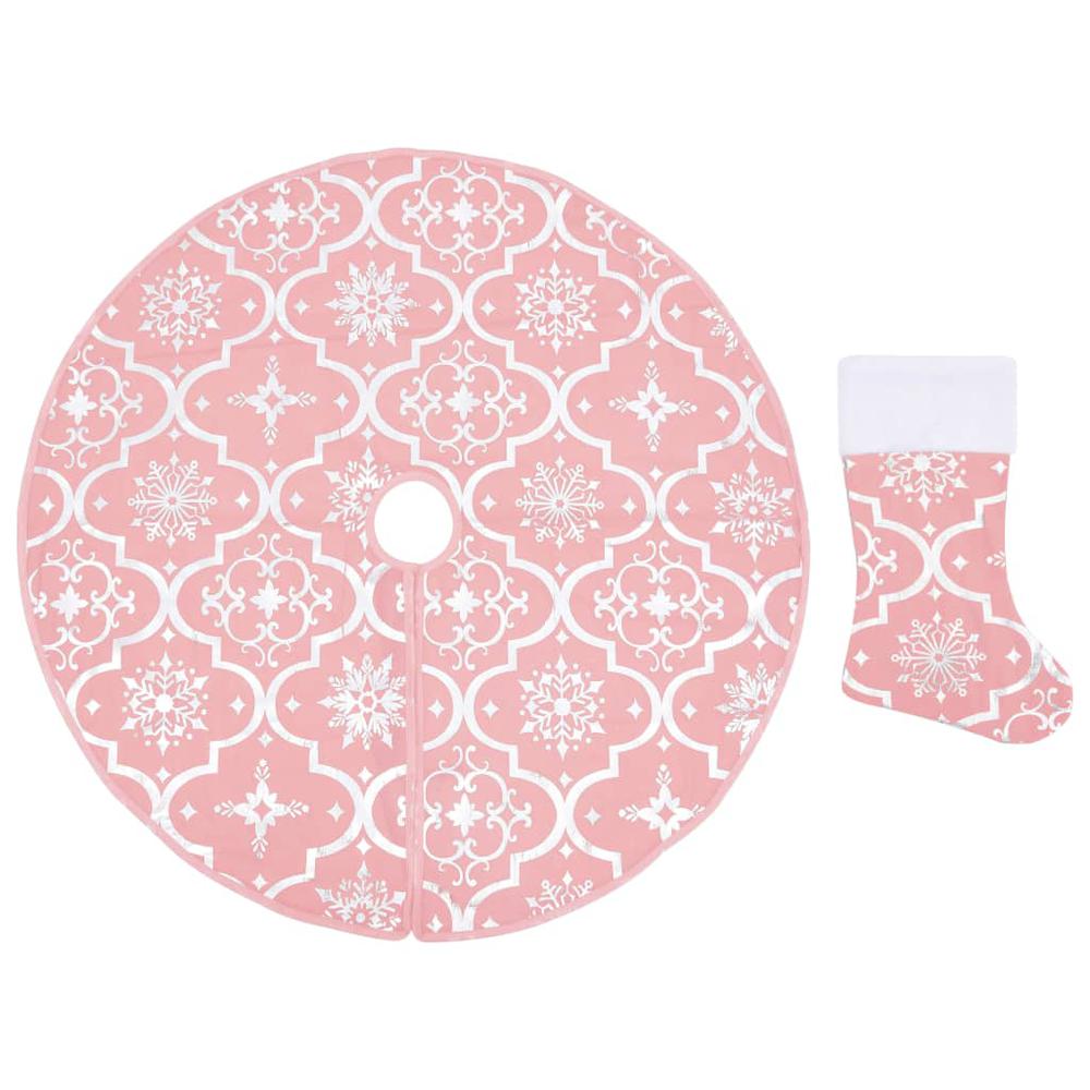 vidaXL Luxury Christmas Tree Skirt with Sock Pink 59.1" Fabric. Picture 2