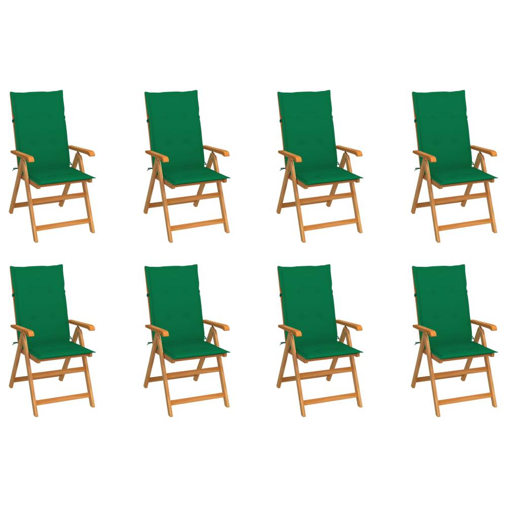 vidaXL Reclining Patio Chairs with Cushions 8 pcs Solid Teak Wood, 3072546. Picture 1