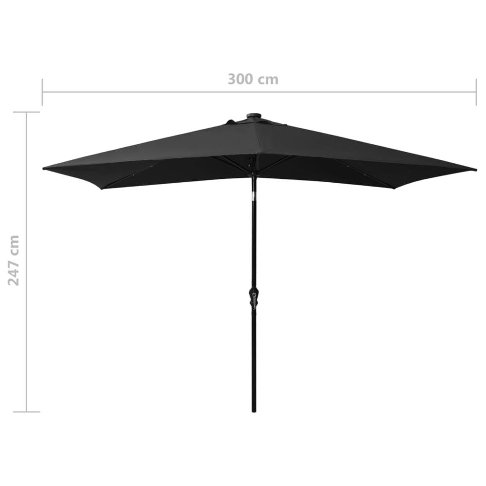 vidaXL Parasol with LEDs and Steel Pole Black 6.6'x9.8'. Picture 11