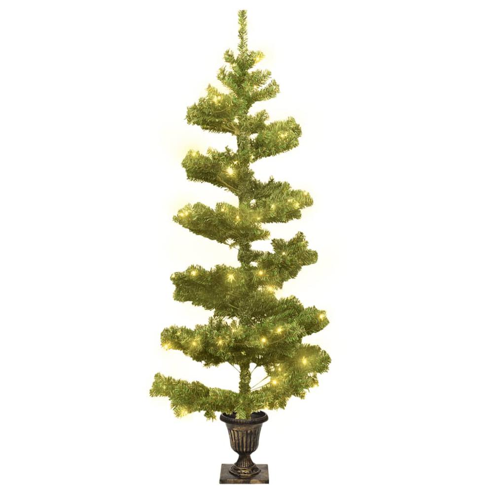 vidaXL Swirl Christmas Tree with Pot and LEDs Green 47.2" PVC. Picture 2