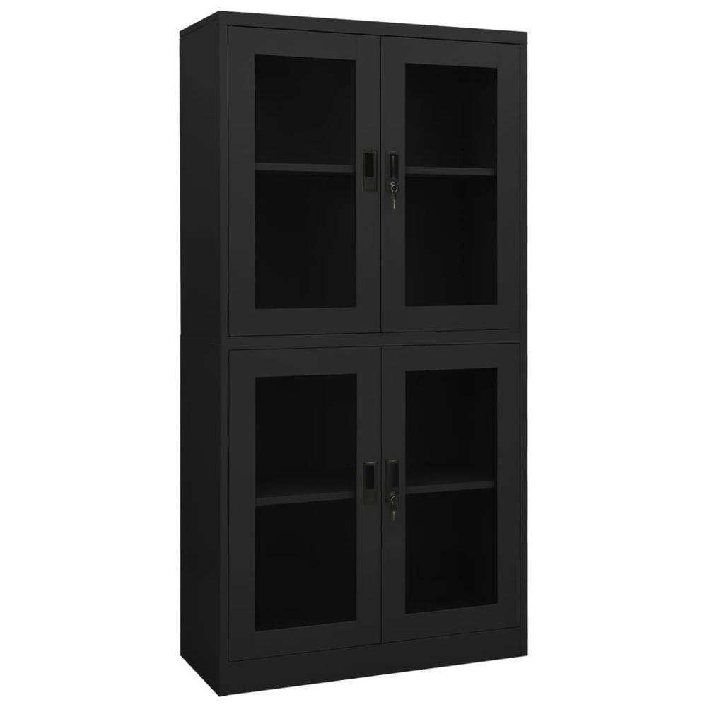 vidaXL Office Cabinet Anthracite 35.4"x15.7"x70.9" Steel and Tempered Glass, 335941. Picture 1