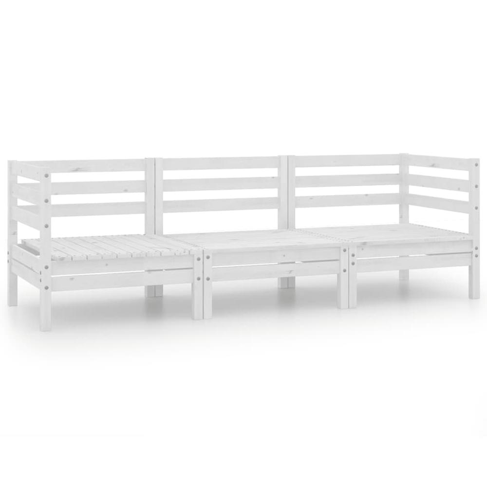 vidaXL 3 Piece Patio Lounge Set White Solid Pinewood, 3082463. Picture 2