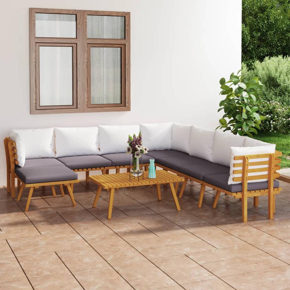 vidaXL 9 Piece Patio Lounge Set with Cushions Solid Acacia Wood, 3087022. Picture 1