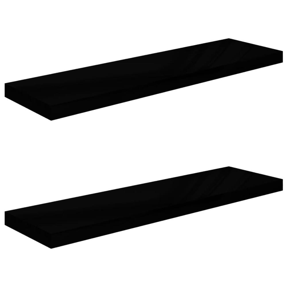 vidaXL Floating Wall Shelves 2 pcs High Gloss Black 35.4"x9.3"x1.5" MDF. Picture 2
