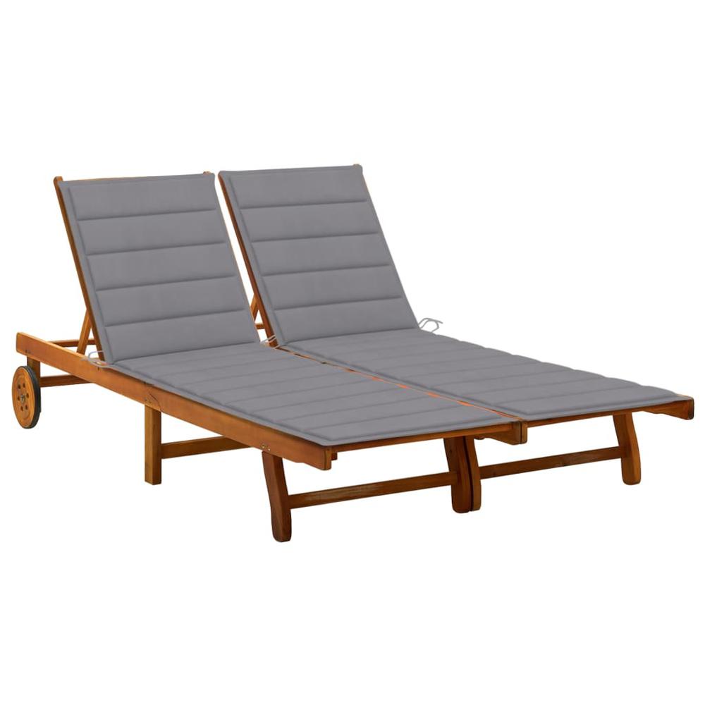 vidaXL 2-Person Patio Sun Lounger with Cushions Solid Acacia Wood, 3061375. Picture 1