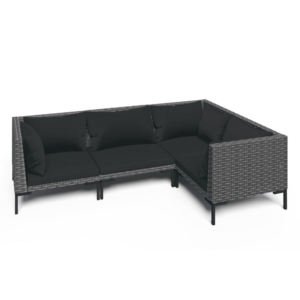 vidaXL 4 Piece Patio Lounge Set with Cushions Poly Rattan Dark Gray, 3099836. Picture 2