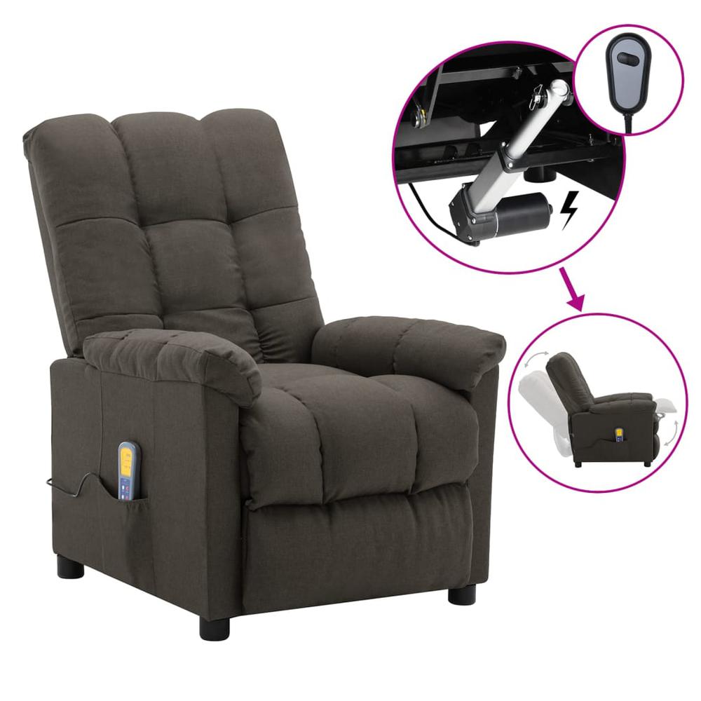 vidaXL Electric Massage Recliner Taupe Fabric. Picture 1