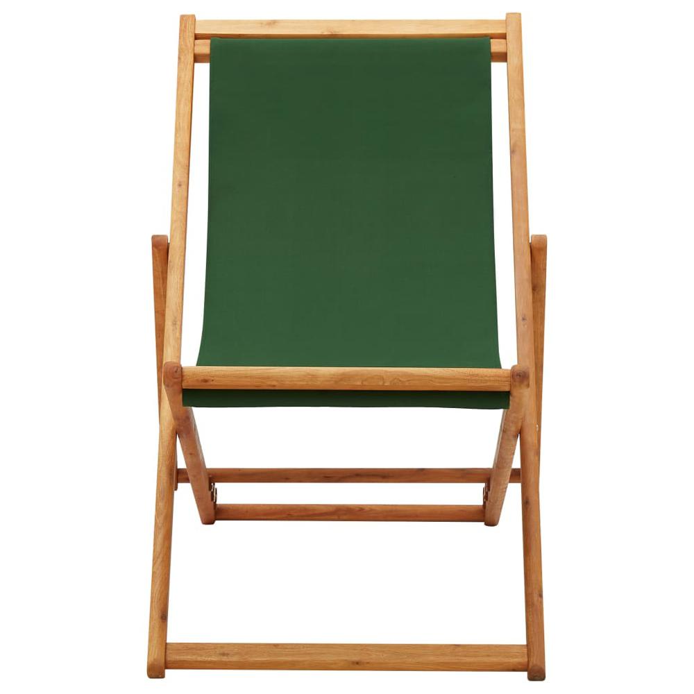 vidaXL Folding Beach Chair Eucalyptus Wood and Fabric Green. Picture 2