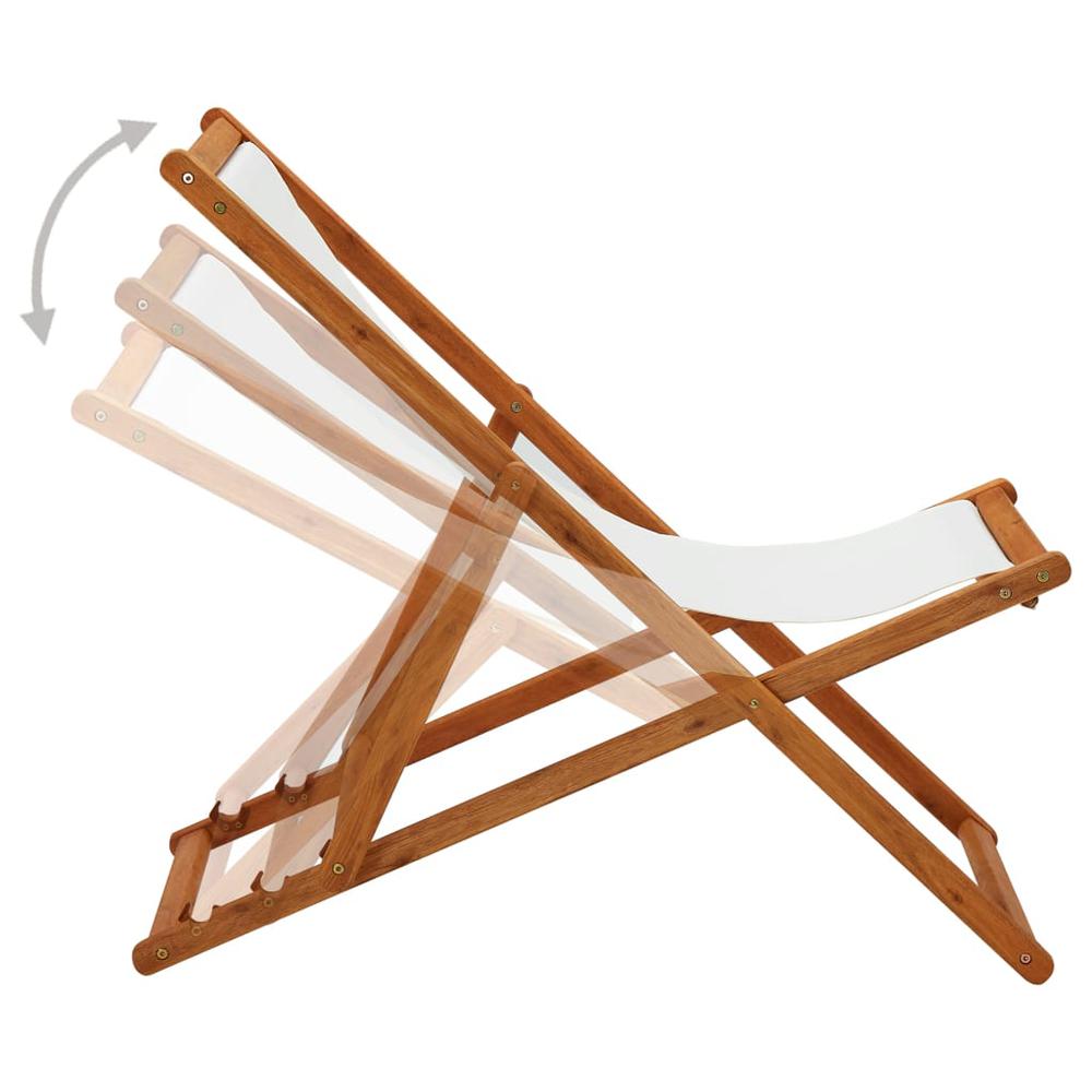 vidaXL Folding Beach Chair Eucalyptus Wood and Fabric Cream White. Picture 3