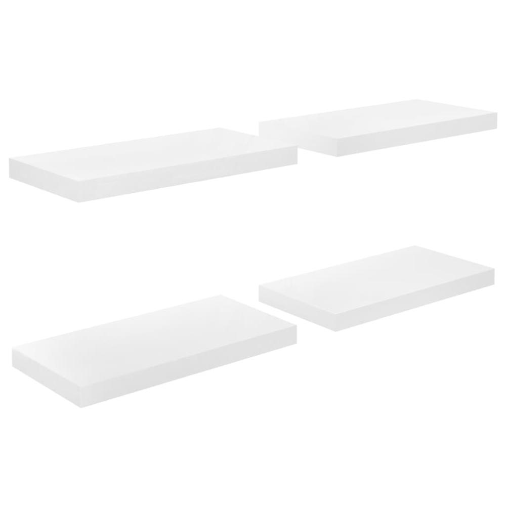 vidaXL Floating Wall Shelves 4 pcs High Gloss White 19.7"x9.1"x1.5" MDF. Picture 2