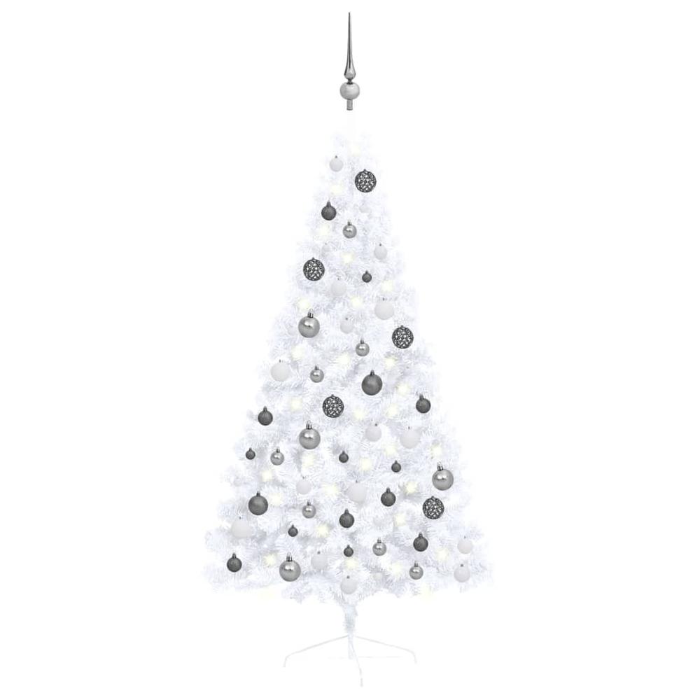 vidaXL Artificial Half Christmas Tree with LEDs&Ball Set White 59.1", 3077655. Picture 1