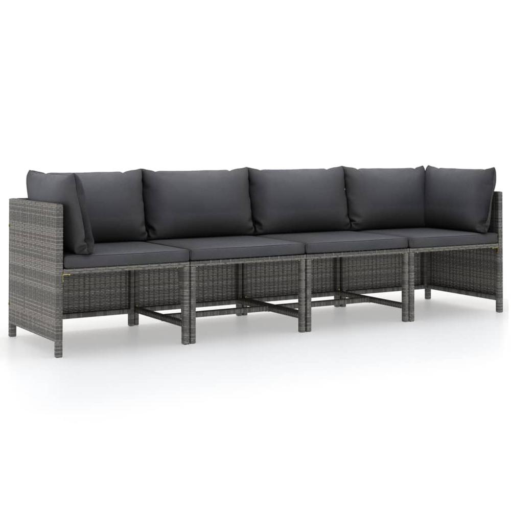 vidaXL 4-Seater Patio Sofa with Cushions Gray Poly Rattan, 313501. Picture 1