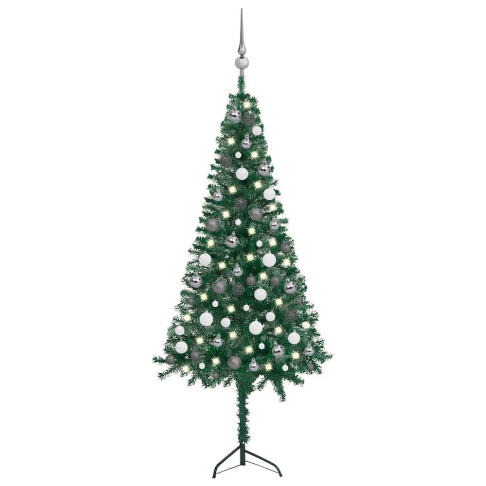 vidaXL Corner Artificial Christmas Tree LEDs&Ball Set Green 59.1" PVC, 3077963. Picture 1