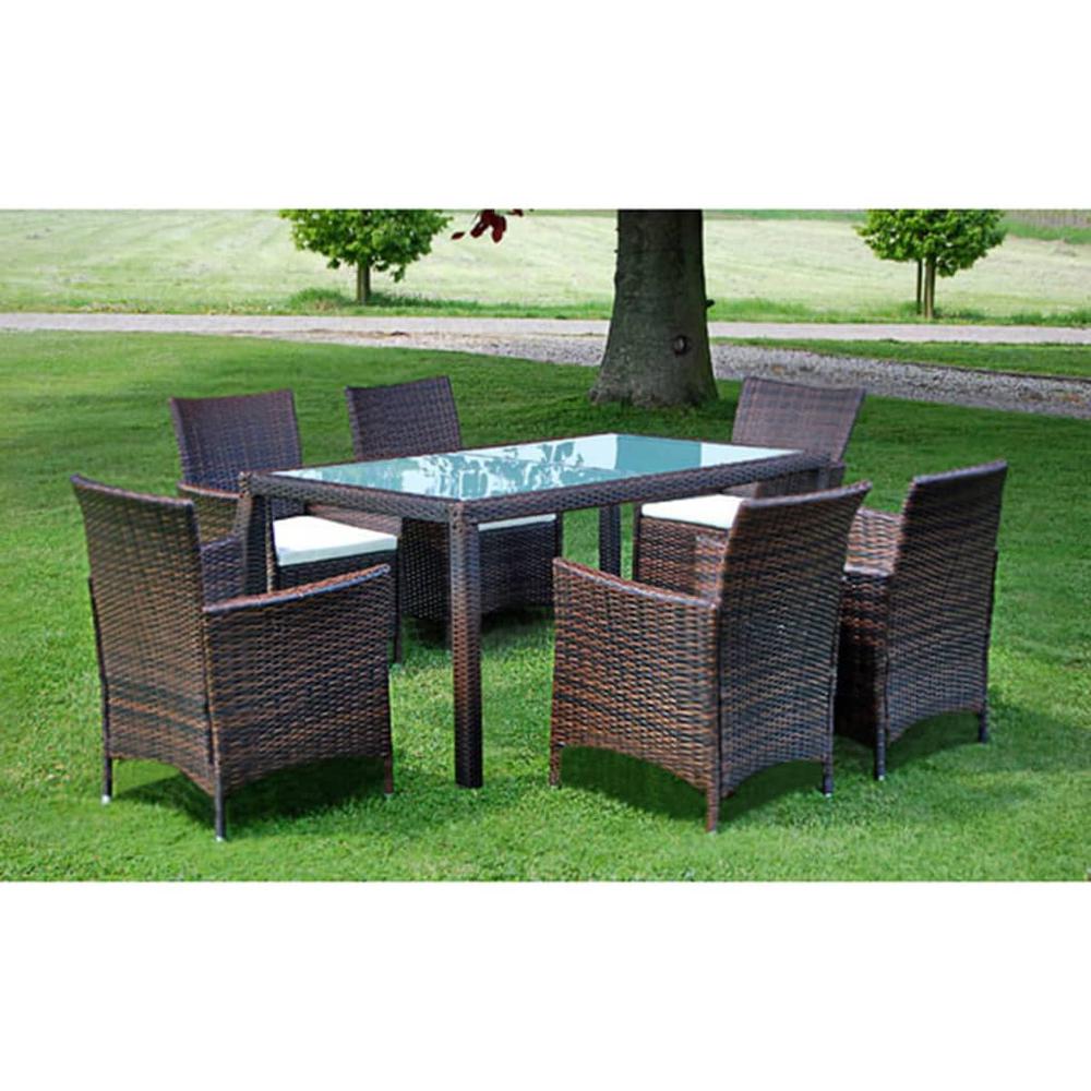 vidaXL 7 Piece Outdoor Dining Set with Cushions Poly Rattan Brown, 43119. The main picture.