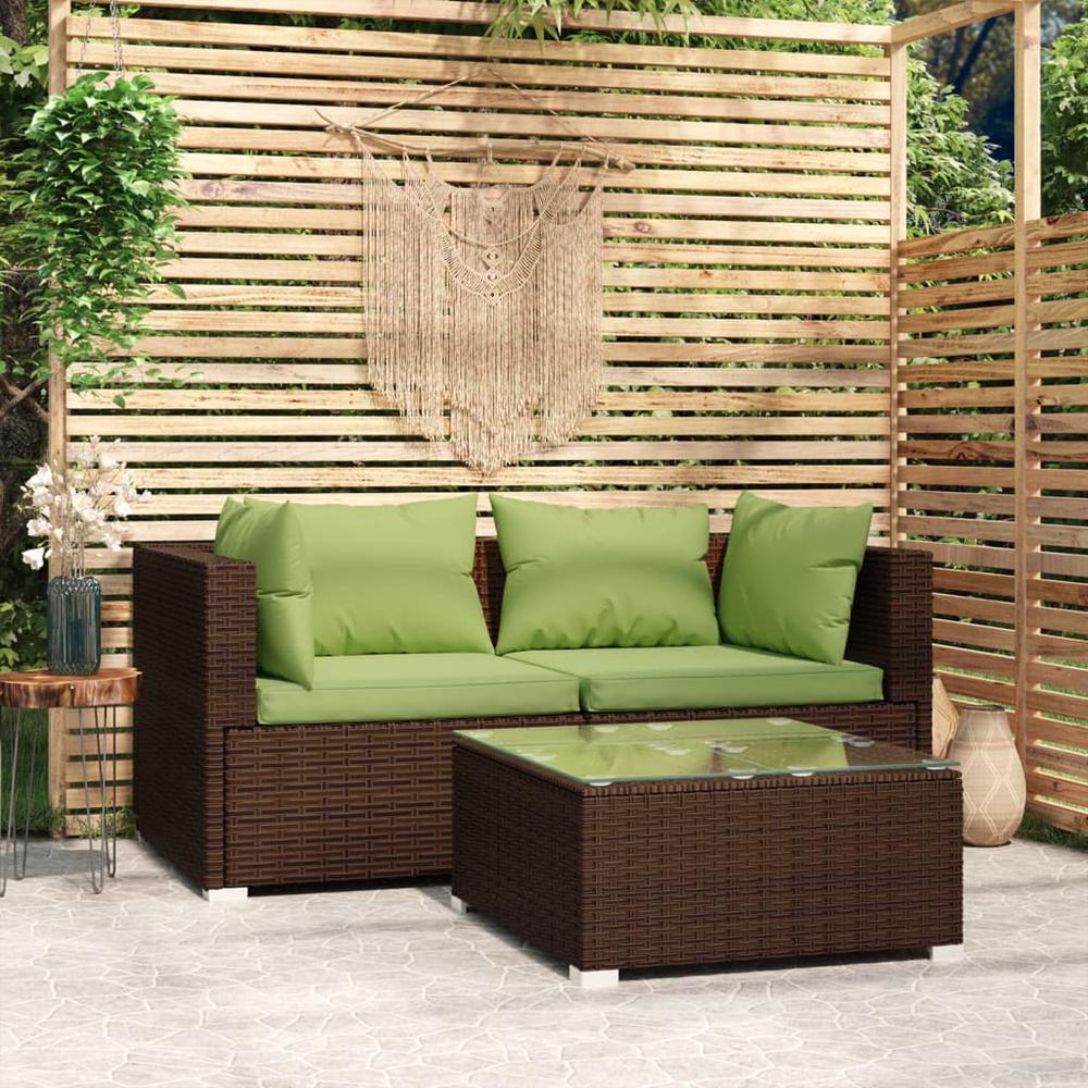 vidaXL 3 Piece Patio Lounge Set with Cushions Brown Poly Rattan, 317554. Picture 1