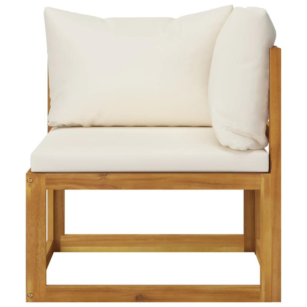 vidaXL Sectional Corner Sofa & Cream White Cushion Solid Acacia Wood. Picture 2