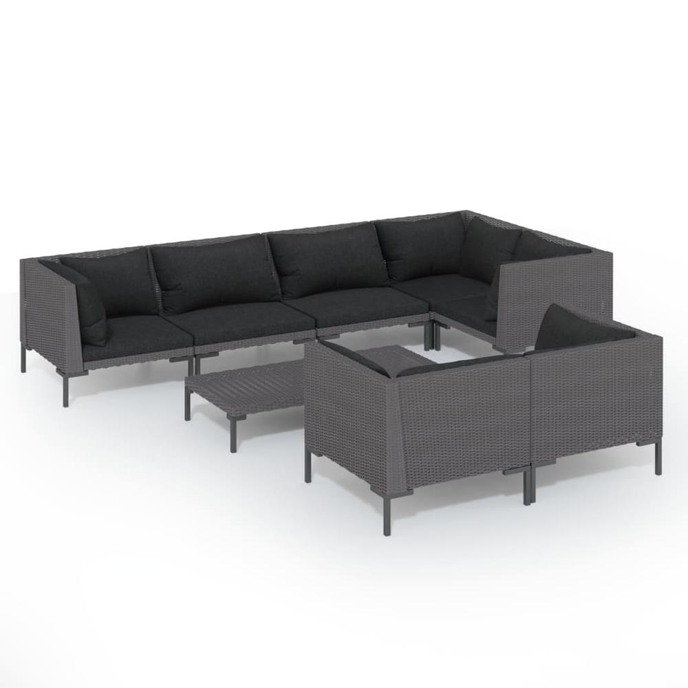 vidaXL 8 Piece Patio Lounge Set with Cushions Poly Rattan Dark Gray, 3099865. Picture 2