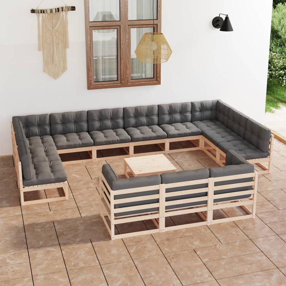 vidaXL 14 Piece Patio Lounge Set with Cushions Solid Pinewood, 3077289. Picture 1