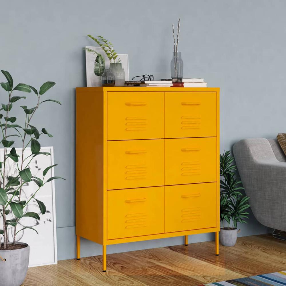 vidaXL Drawer Cabinet Mustard Yellow 31.5"x13.8"x40" Steel. Picture 1