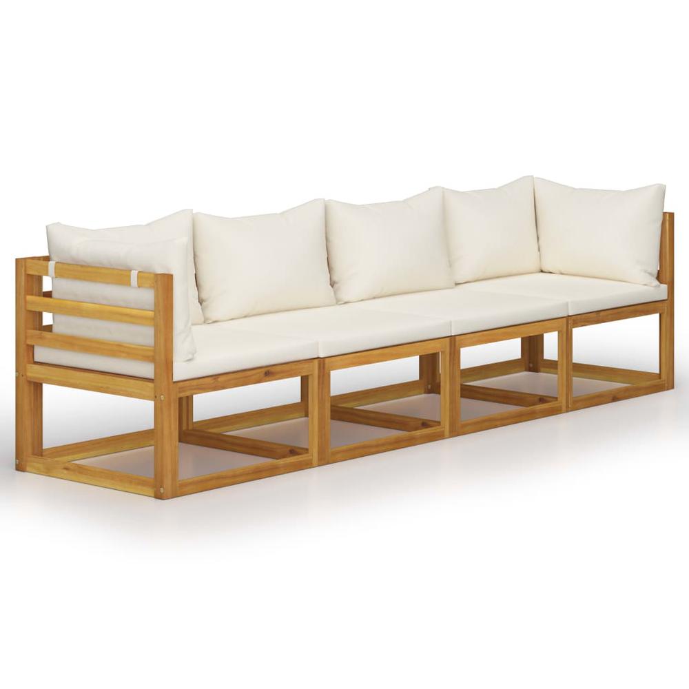 vidaXL 4-Seater Patio Sofa with Cushion Cream Solid Acacia Wood. Picture 2