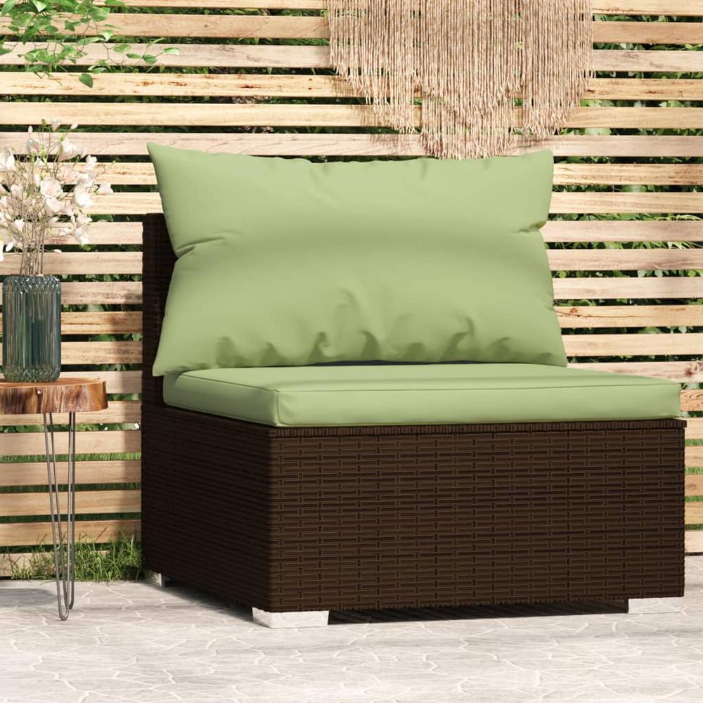 vidaXL Patio Middle Sofa with Cushions Brown Poly Rattan, 317559. Picture 1