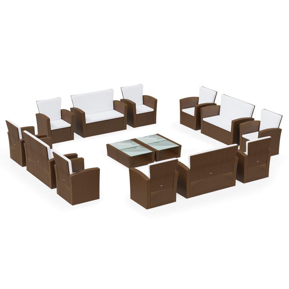 vidaXL 16 Piece Patio Lounge Set with Cushions Poly Rattan Brown, 3095944. Picture 2