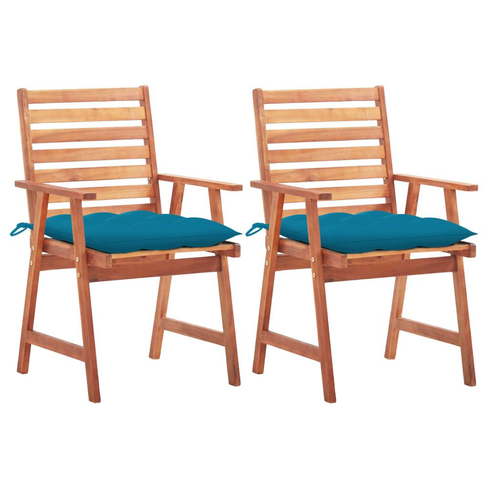vidaXL Patio Dining Chairs 2 pcs with Cushions Solid Acacia Wood, 3064339. Picture 1