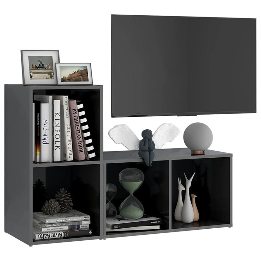 vidaXL TV Cabinets 2 pcs High Gloss Gray 28.3"x13.8"x14.4" Engineered Wood, 3079951. Picture 3