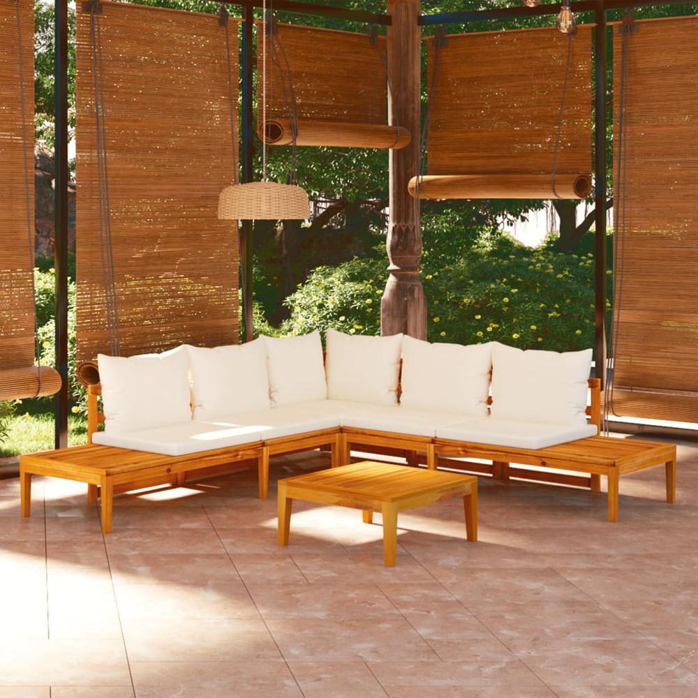 vidaXL 4 Piece Patio Lounge Set with Cream White Cushions Acacia Wood, 3087266. Picture 1
