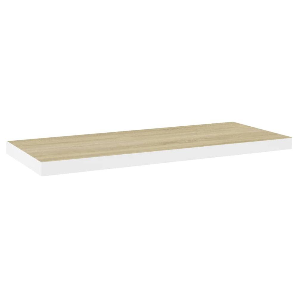 vidaXL Floating Wall Shelves 2 pcs Oak and White 31.5"x9.3"x1.5" MDF. Picture 4
