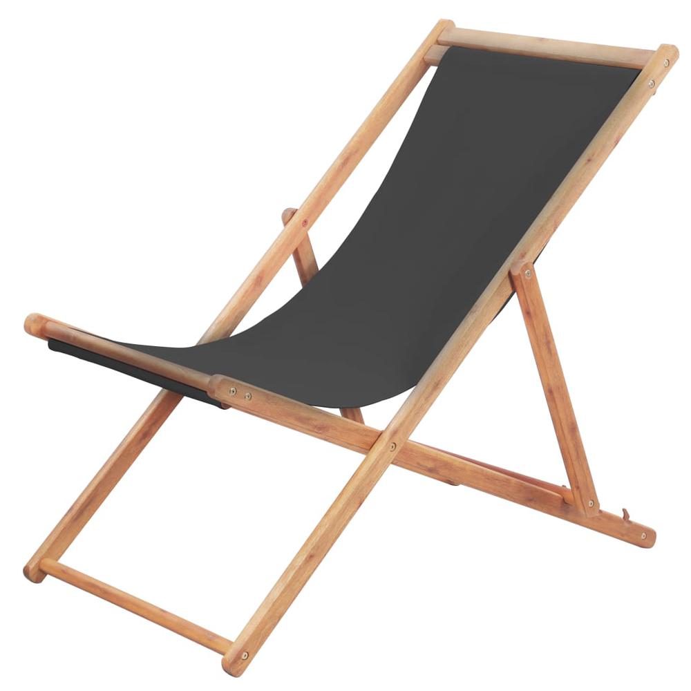 vidaXL Folding Beach Chair Fabric and Wooden Frame Gray, 44001. Picture 1