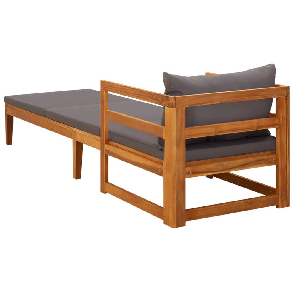 vidaXL Sun Lounger with Dark Gray Cushions Solid Acacia Wood. Picture 4