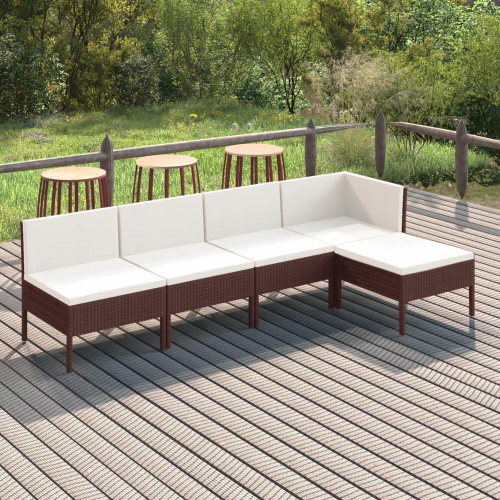 vidaXL 5 Piece Patio Lounge Set with Cushions Poly Rattan Brown, 3094367. The main picture.