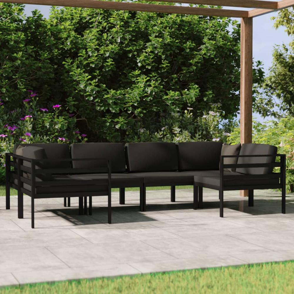 vidaXL 6 Piece Patio Lounge Set with Cushions Aluminum Anthracite, 3107811. Picture 1