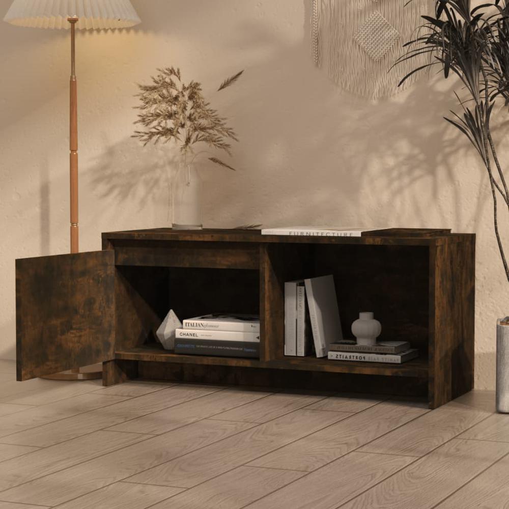vidaXL TV Cabinet Smoked Oak 35.4"x13.8"x15.7" Engineered Wood. Picture 3