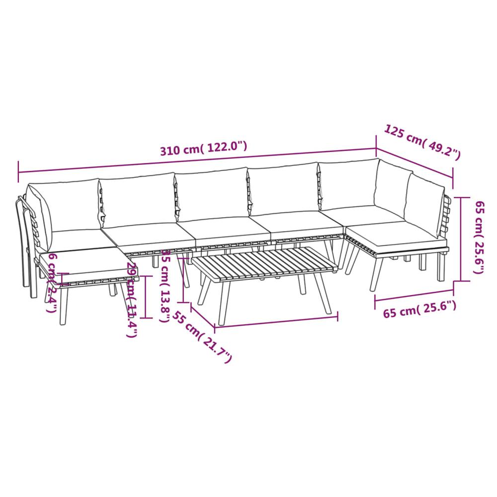 vidaXL 8 Piece Patio Lounge Set with Cushions Solid Acacia Wood, 3087032. Picture 12